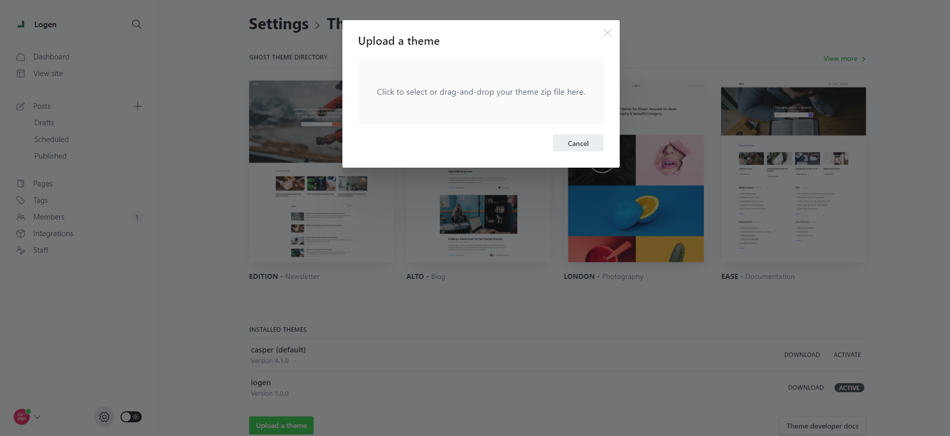 upload theme